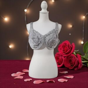 Breezies Elegant Gray Embroidered‎ Bra 44B UNDERWIRE